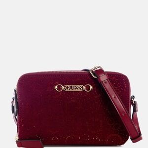 GUESS Wine Red Crossbody Bag with Gold Logo